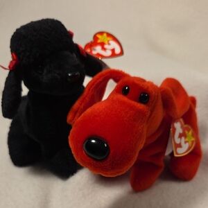 Gigi The Black Poodle and Rover The Red Dog Ty Beanie Babies Puppy Pair